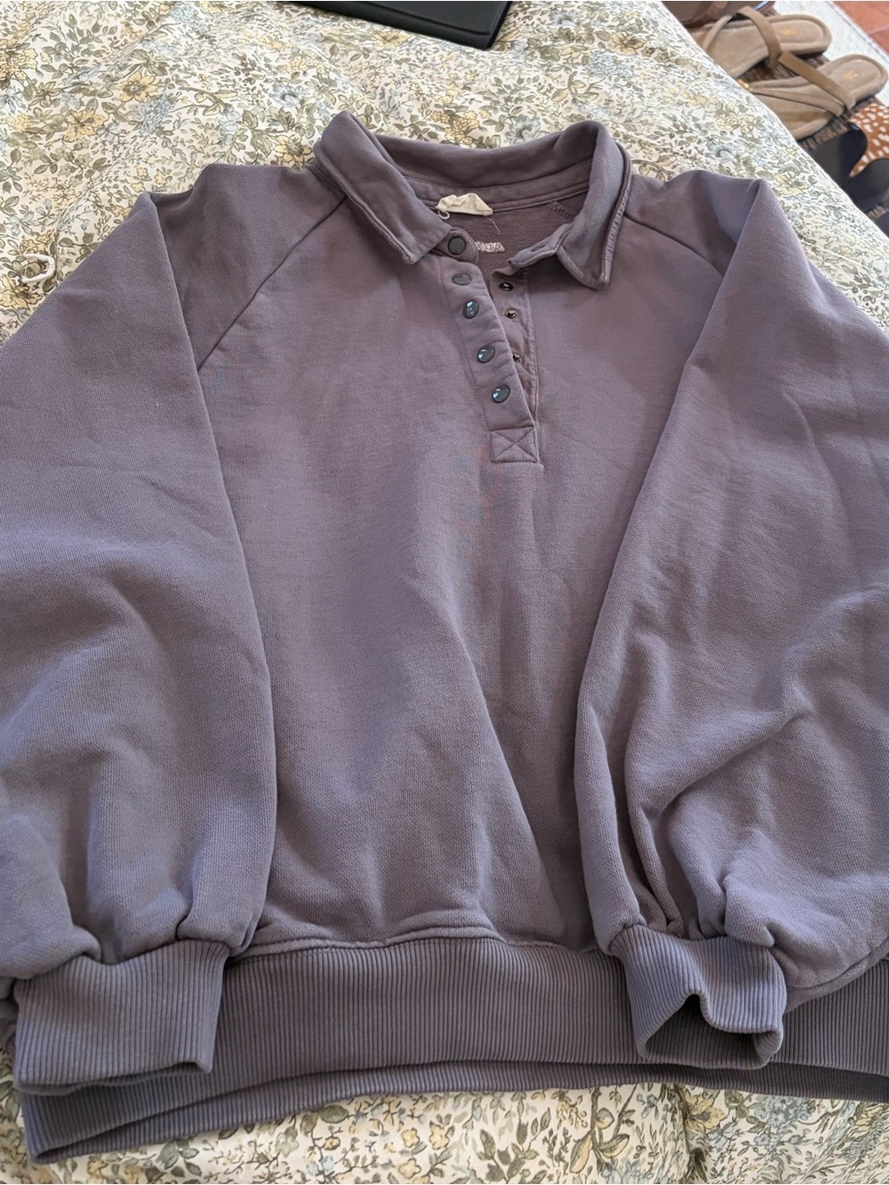 Adanola slouchy button collar sweatshirt gray